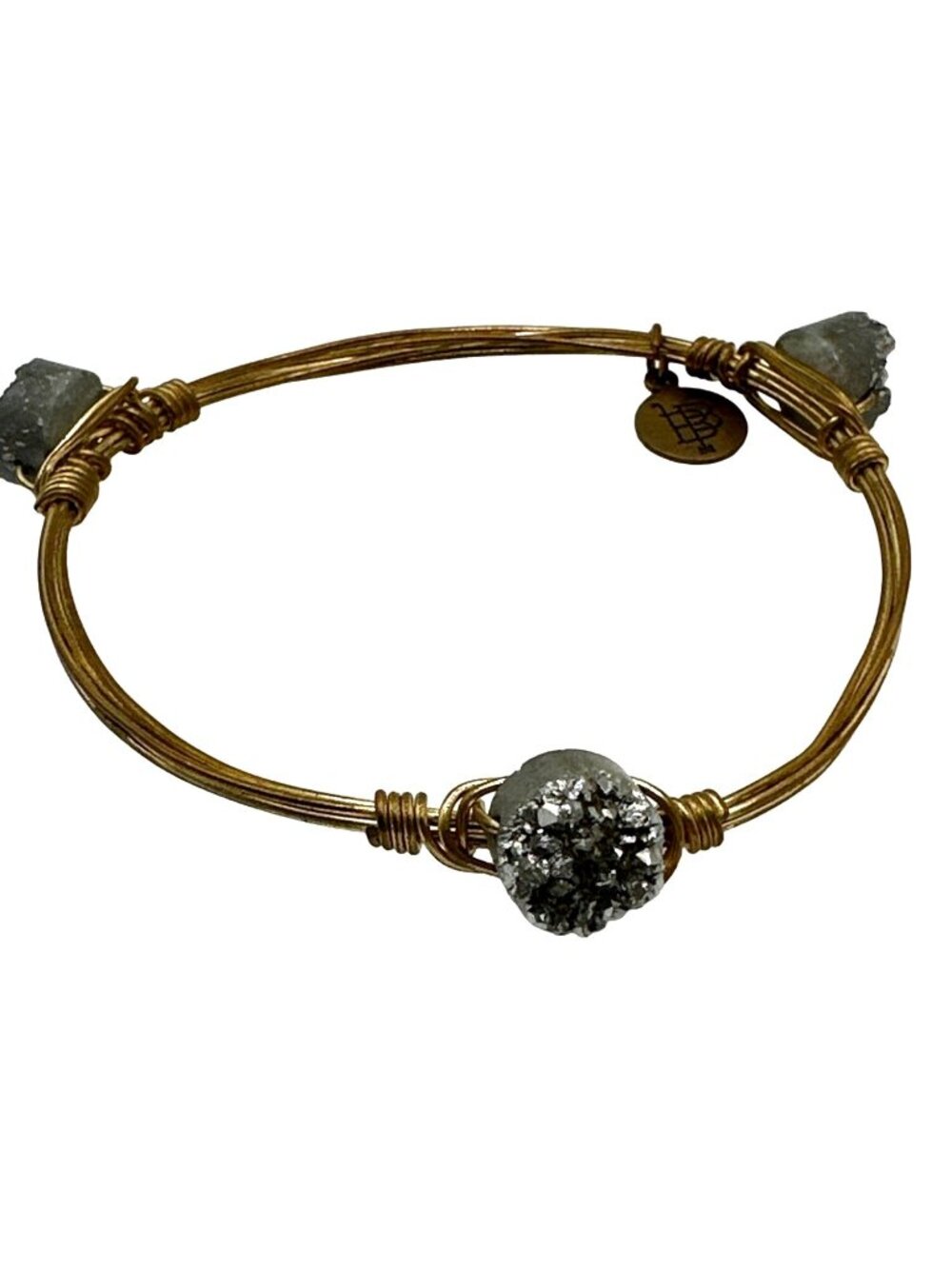 Bourbon & Bowties Dainty Druzy Bangle Bracelet Earthy Metallic Wire Wrap